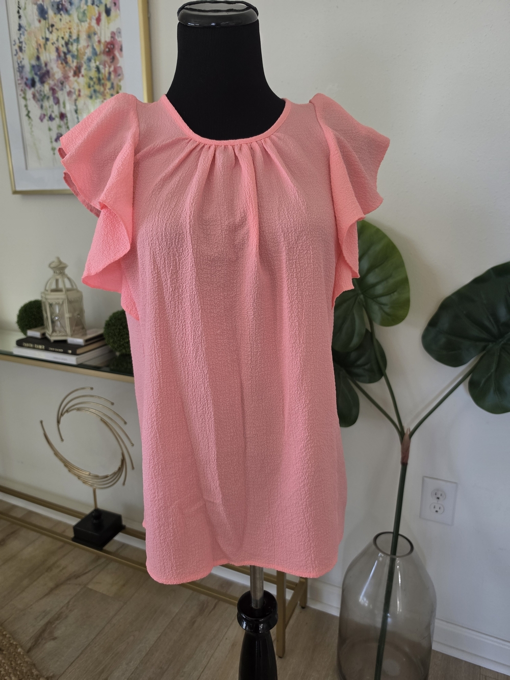 Women’s Pink Ruffle Sleeve Blouse